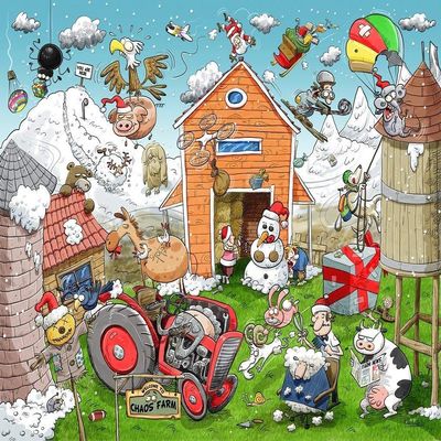 500 Piece Jigsaw Puzzle for Adults, Teens and Kids - Christmas at Chaos Farm - Funny Cartoon Jigsaw Puzzle, 1000 Piece Family Games