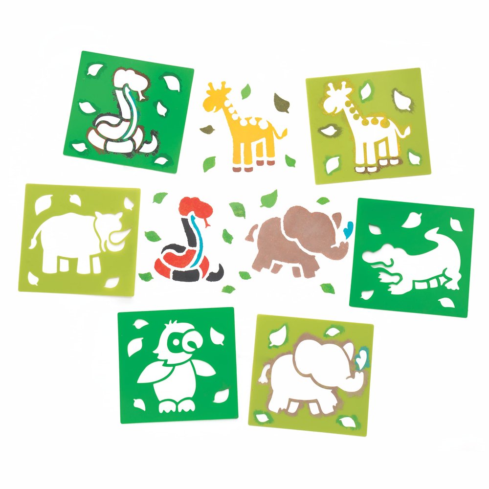 Baker Ross AR941 Jungle Animal Stencils - Pack of 6, Great for Toddlers and Kids Painting Activities