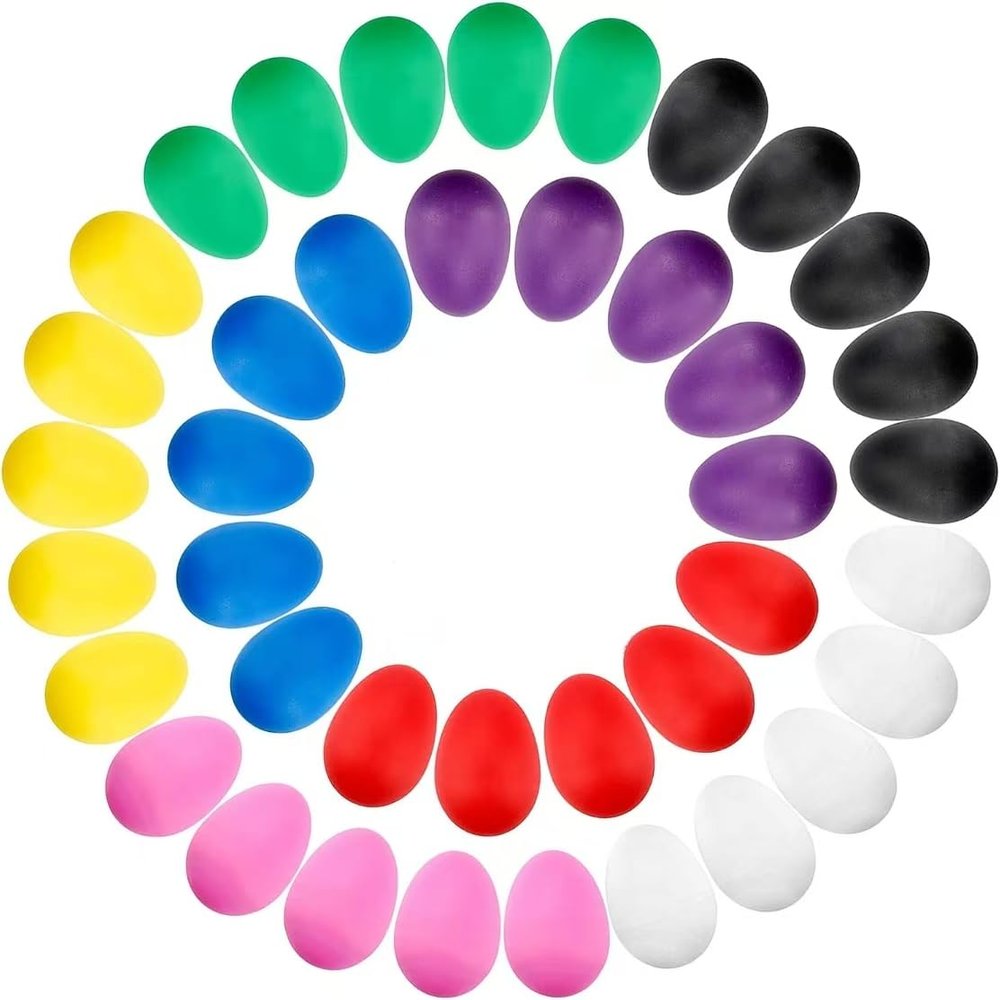 Augshy 40PCS Plastic Egg Shakers Percussion Musical Maracas Easter Eggs with a Storage Bag for Music Learning DIY Painting