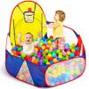 Eocolz Kids Ball Pit Large Pop Up Childrens Ball Pits Tent for Toddlers Playhouse Baby Crawl Playpen with Basketball Hoop and Zipper Storage Bag, 4 Ft/120CM, Balls Not Included (Blue Yellow Red) view 1