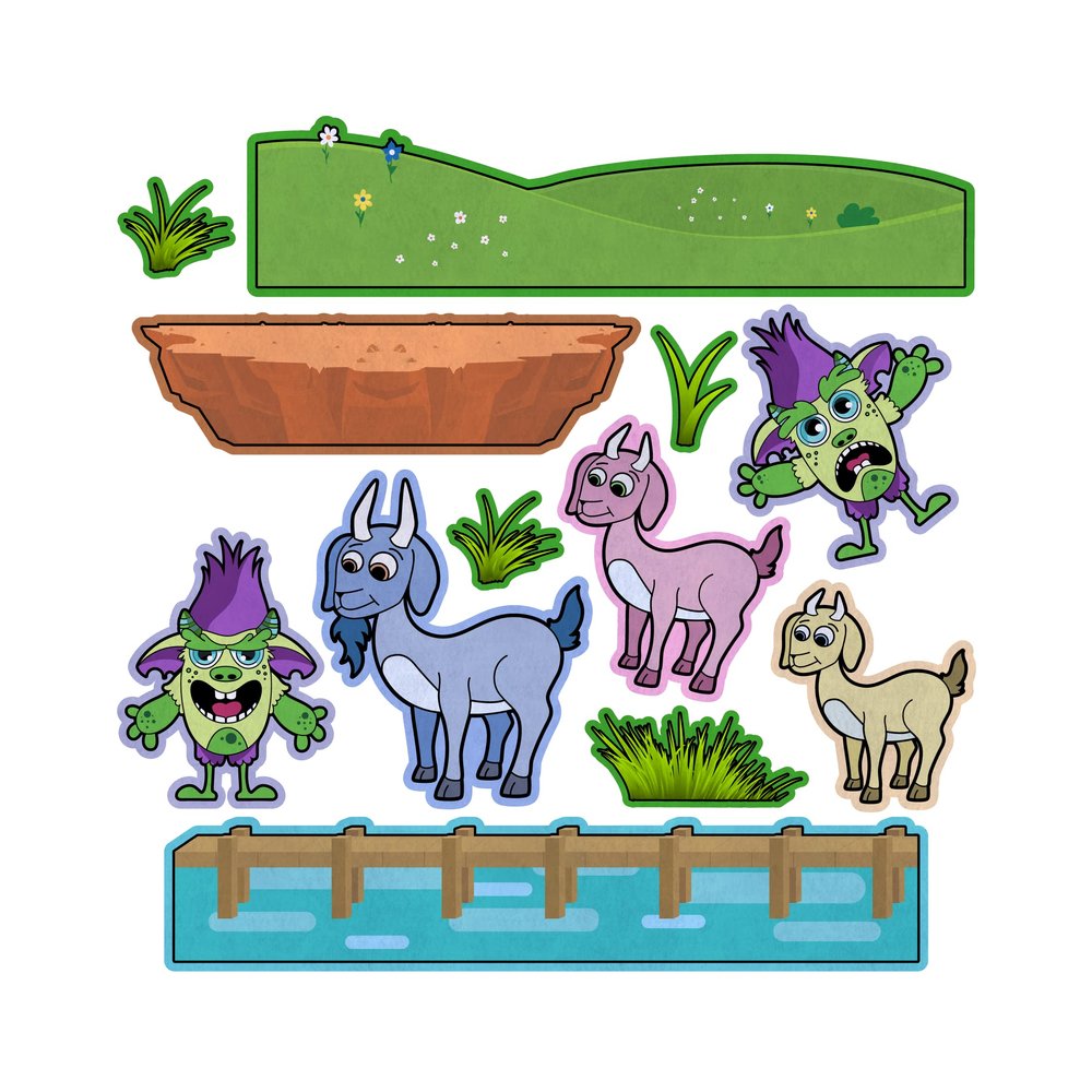 3 Billy Goats Gruff Troll Bridge Felt Play Art Set Flannel Board Story Storyboard Pieces