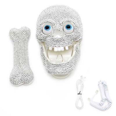 Gifts 4 All Occasions Limited SHATCHI-1358 Skull Diamante Telephone Sparkle Bling Halloween Decorations LED Corded Wired Phone, Silver