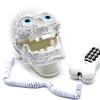 Gifts 4 All Occasions Limited SHATCHI-1358 Skull Diamante Telephone Sparkle Bling Halloween Decorations LED Corded Wired Phone, Silver view 3