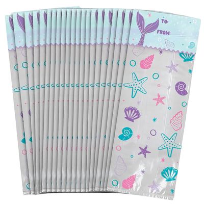 Amscan Shimmering Mermaids Treat Bag Kit - 11.13" x 5" (Pack of 20) - Enchanting Multicolor Cello Bags for Party Favors, Gifts & Goodies