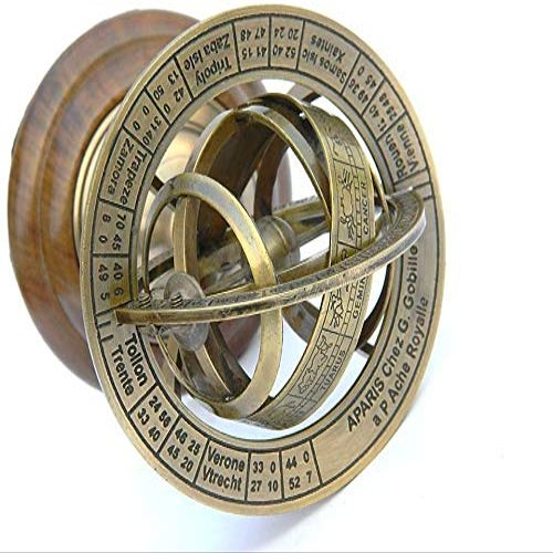 Arsh Nautical Maritime Nautical Brass Royal Armillary Sphere Antique World Globe with Wooden B