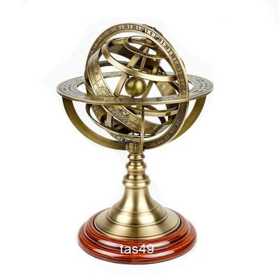 Arsh Nautical Maritime Nautical Brass Royal Armillary Sphere Antique World Globe with Wooden C
