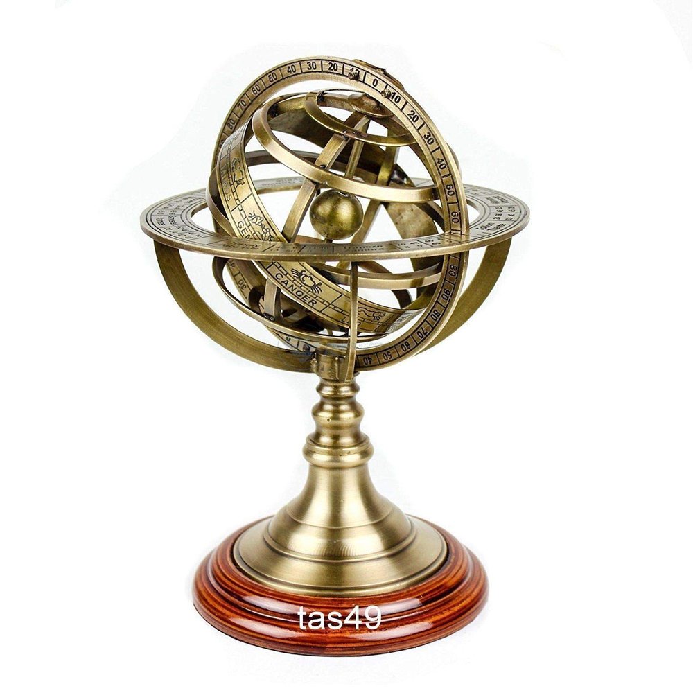 Arsh Nautical Maritime Nautical Brass Royal Armillary Sphere Antique World Globe with Wooden C