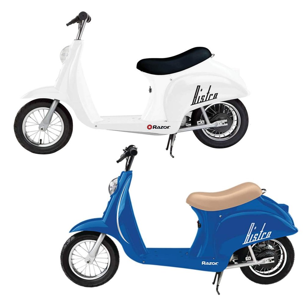 Razor Pocket Mod Miniature Euro 24V 250W Toy Electric Motor Scooter, White & Blue (2-Pack) - Speeds up to 15 MPH