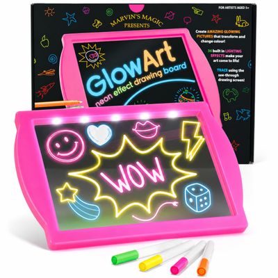 Marvin's Magic Glow Art Neon LED Drawing Board for Kids - Pink Doodle Board with Glow in the Dark Markers - Light Up Tracing Pad and Drawing Tablet - Mess Free Arts and Crafts Set Ages 5+
