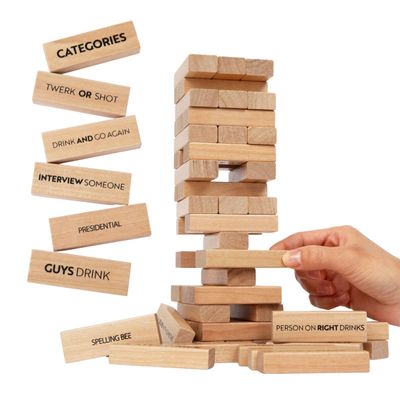 Buzzed Blocks Adult Drinking Game - 54 Blocks with Hilarious Drinking Commands on 40 of Them | Perfect Party Starter | Entertaining Party Game for Adults | Novelty Funny Gift (Natural)