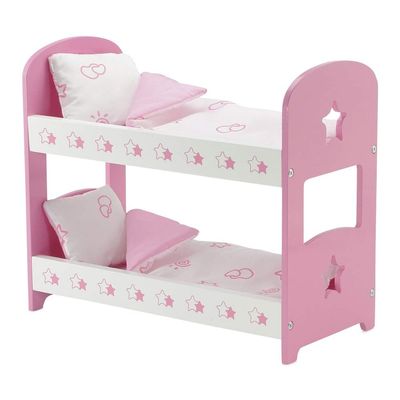 Emily Rose 14 Inch Doll Bunk Bed Set - Pink/White Wooden Furniture with 2 Complete Bedding Sets - Fits Wellie Wishers, Glitter Girls & 14 Dolls