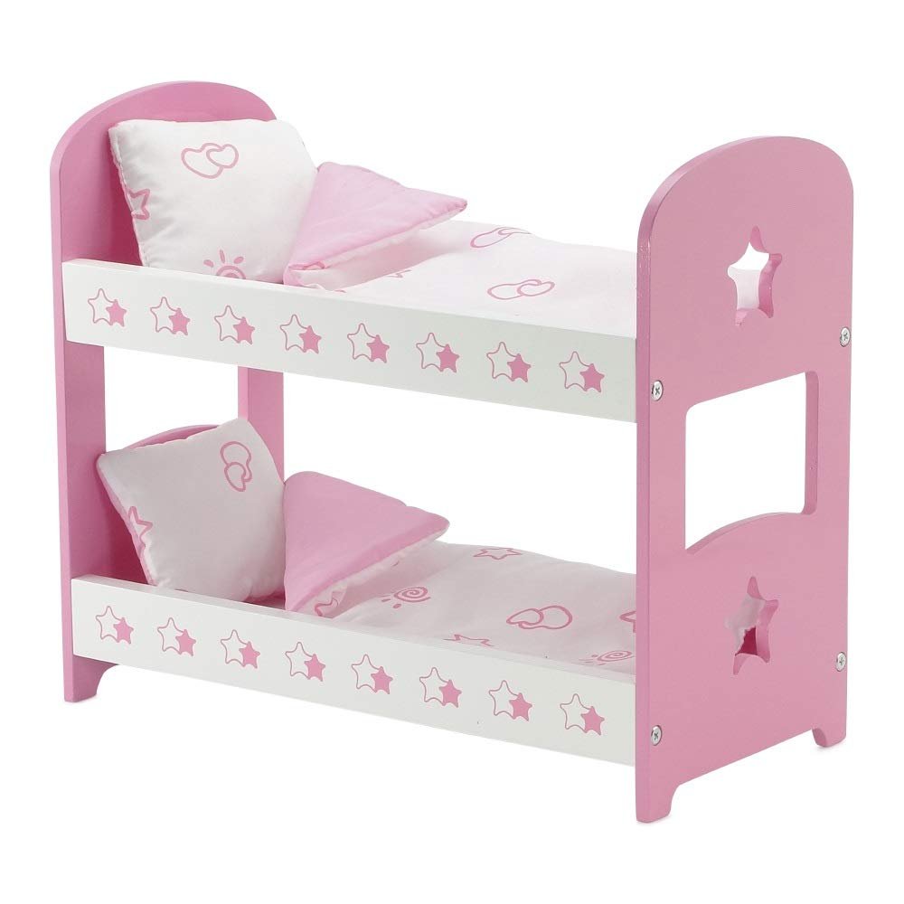 Emily Rose 14 Inch Doll Bunk Bed Set - Pink/White Wooden Furniture with 2 Complete Bedding Sets - Fits Wellie Wishers, Glitter Girls & 14 Dolls