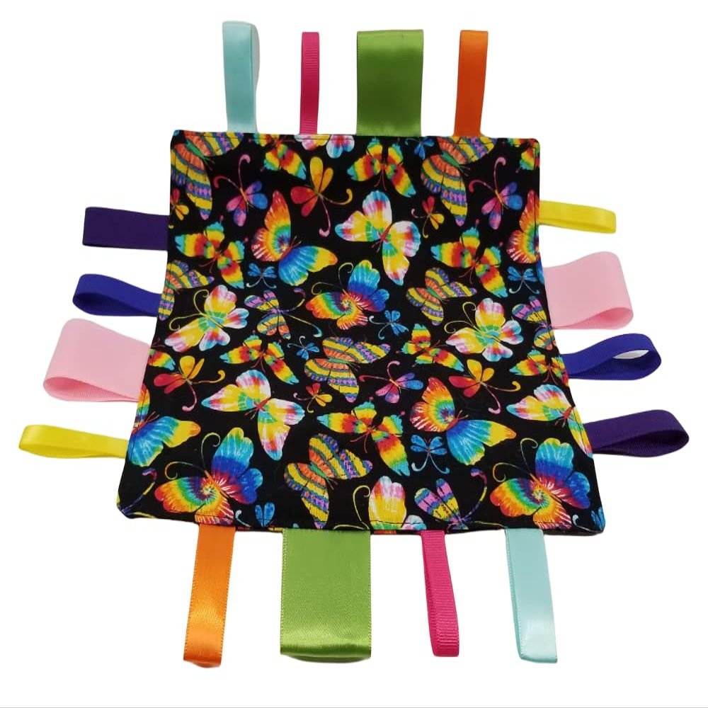 Rainbow Tye Dye Butterflies Tag and Crinkle Square