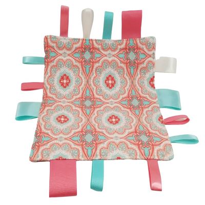Aqua & Coral Tag and Crinkle Square