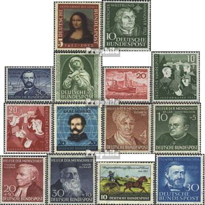 FRD (FR.Germany) 148-161 (Complete.Issue.) Volume 1952 completeett unmounted Mint/Never hinged ** MNH 1952 Mona Lisa, Rice, Youth, Otto U.A. (Stamps for Collectors)