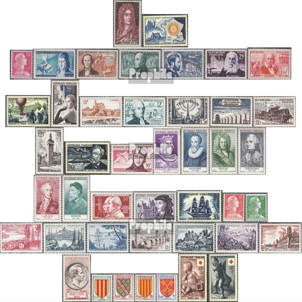 France 1034-1077 (Complete.Issue.) Volume 1955 completeett unmounted Mint/Never hinged ** MNH 1955 Saint-Simn, Rotary, Railway U.A. (Stamps for Collectors)
