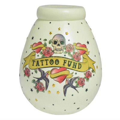Pot of Dreams House Hand Painted Tattoo Fund Save and Smash Handcrafted Beige Color Ceramic Money Box Piggy Bank | Perfect Decorative Gift and Saving for Tattoo Fund