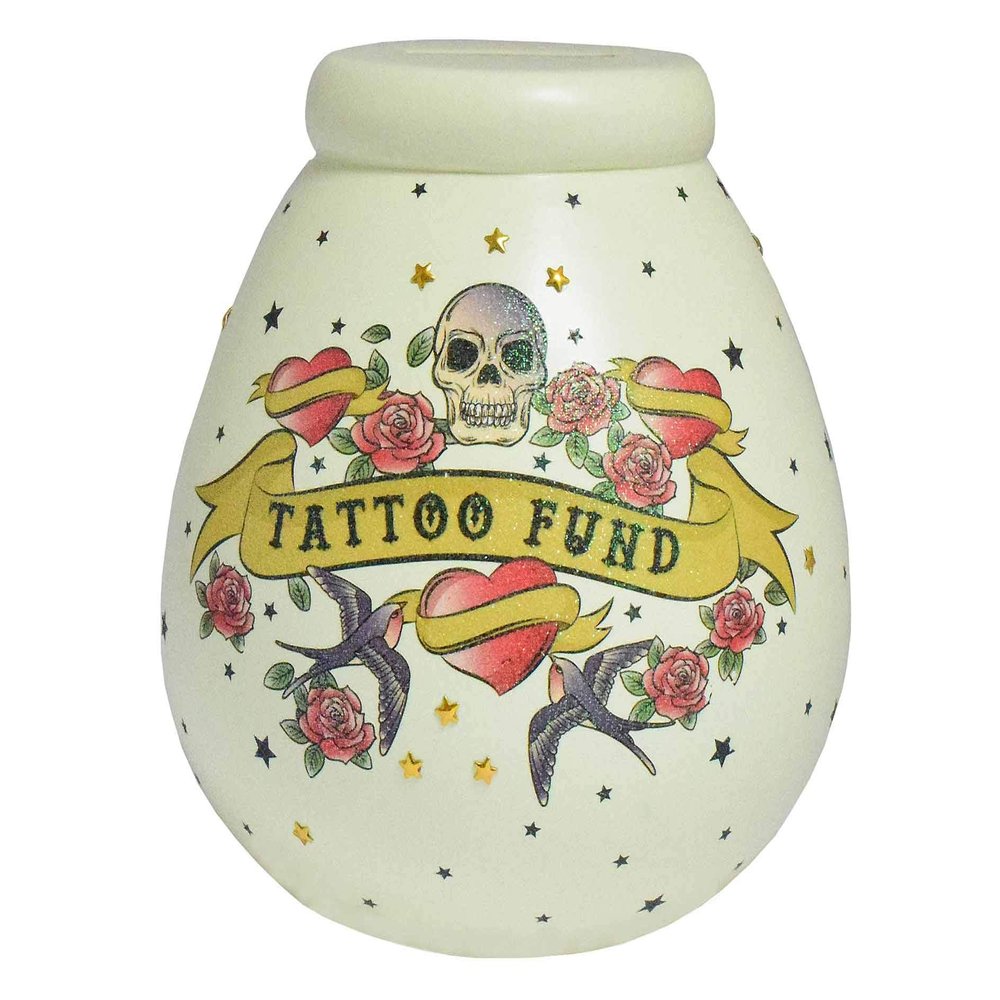 Pot of Dreams House Hand Painted Tattoo Fund Save and Smash Handcrafted Beige Color Ceramic Money Box Piggy Bank | Perfect Decorative Gift and Saving for Tattoo Fund
