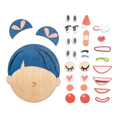 Tender Leaf Toys  Whats Up - 32 Pc Wooden Magnetic Puzzle Face Expression Learning Playset with Travel Bag - Encourage Social Skills, Imaginative and Emotional Play for Age 3+