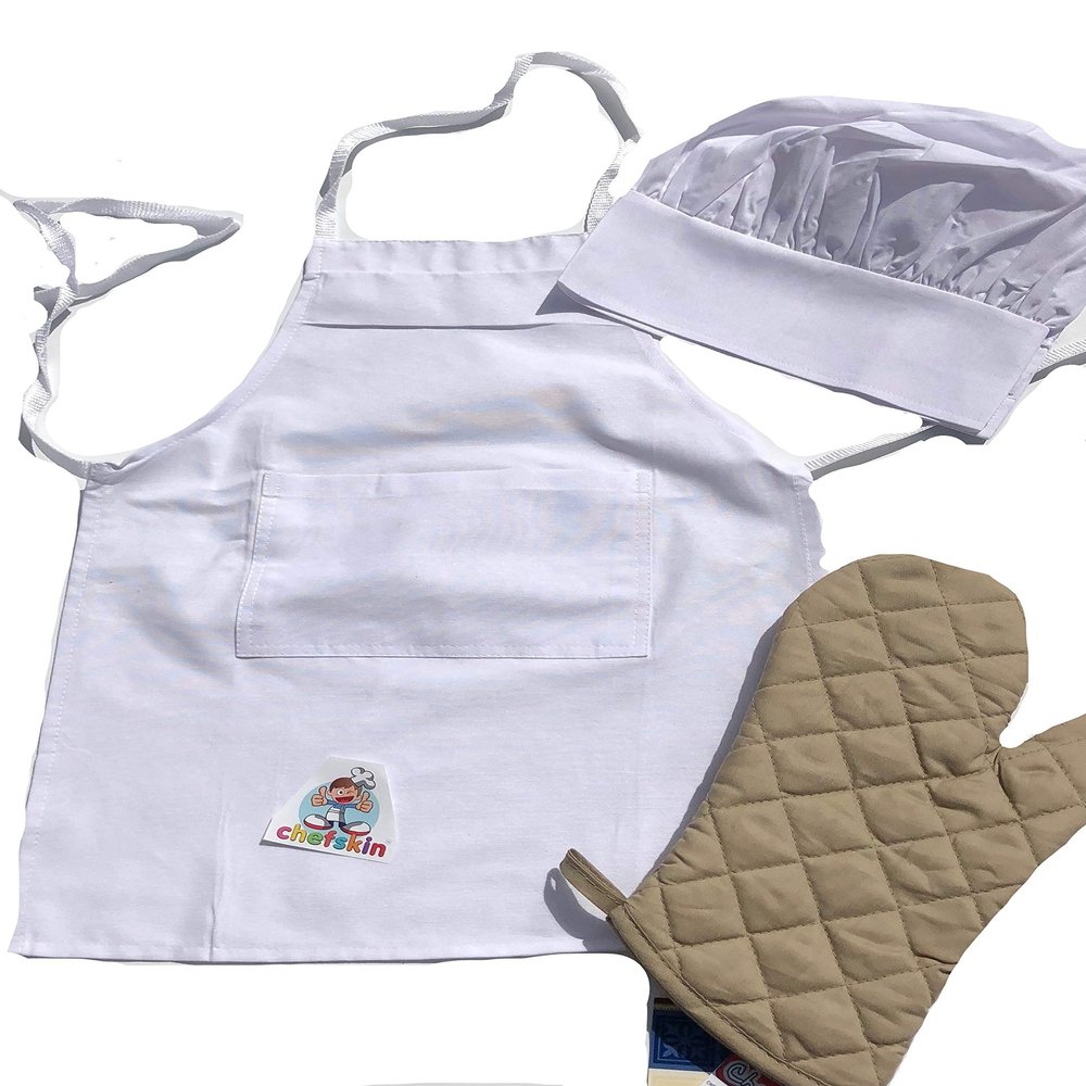 CHEFSKIN Children Chef Gift Set NOT a Toy, RealUniform for Little Chefs its a Great Gift! (Apron+HAT+MITT+2 Tools)