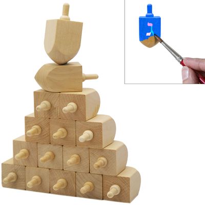 The Dreidel Company Hanukkah 10-Pack Wooden Dreidel, Design Your Own 3" Inch Chanukah Dreidel, Unfinished and Natural