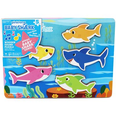 Spin Master Games, Pinkfong Baby Shark Musical Wooden Sound Puzzle, Plays Viral Song, 5 Pieces, Toddler Toys, for Ages 2 & Up