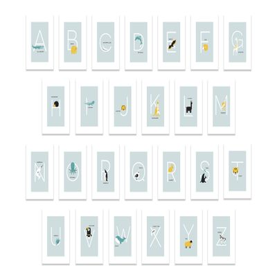 Alphabet Cards for Classroom - Alphabet Cards for Classroom, Nursery and Bedroom - Learning Flash Cards for Toddlers Set of 26 5"x7" Letter Prints (Blue)