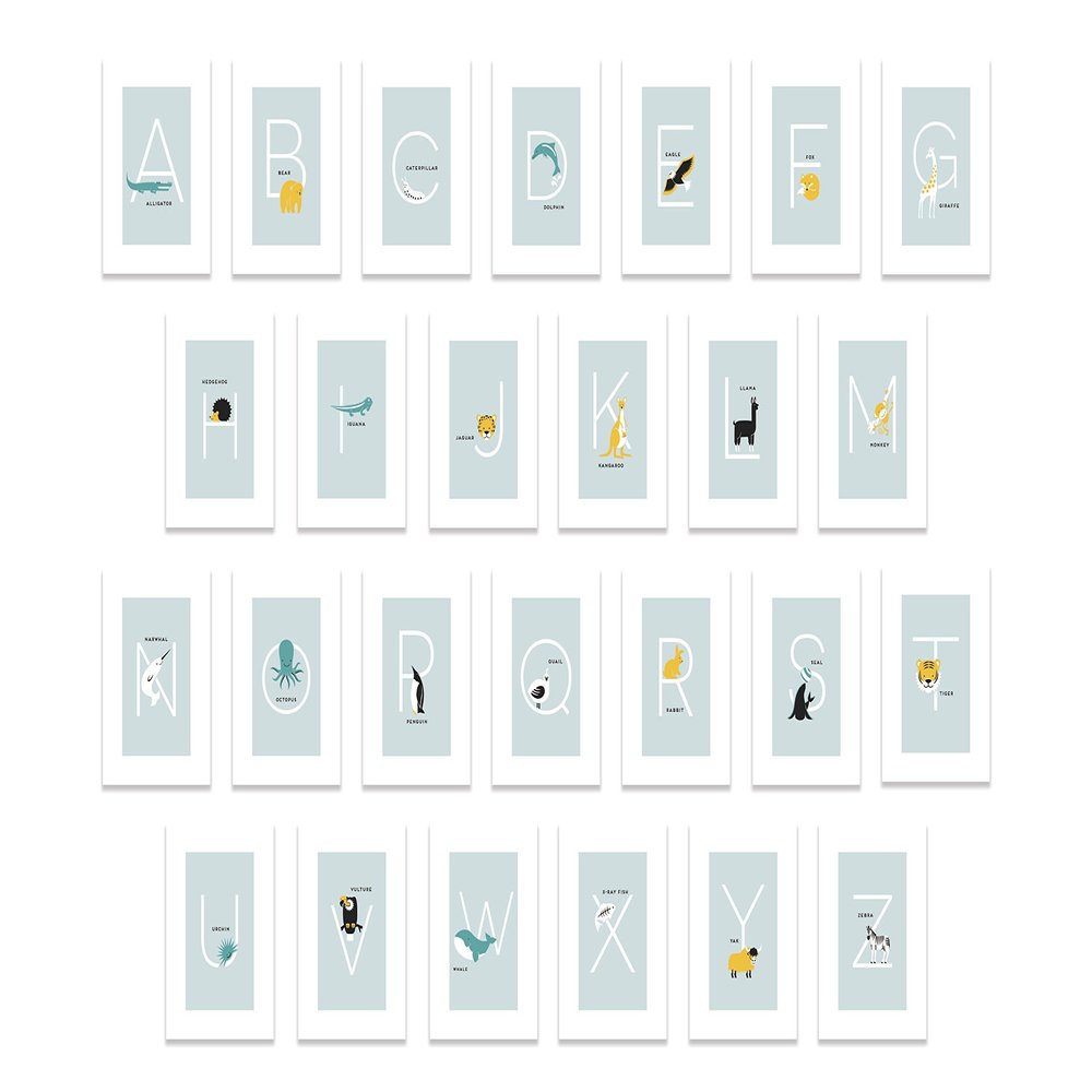Alphabet Cards for Classroom - Alphabet Cards for Classroom, Nursery and Bedroom - Learning Flash Cards for Toddlers Set of 26 5"x7" Letter Prints (Blue)
