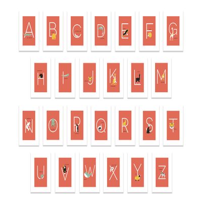 English Alphabets Flash Cards and Art Wall Cards - Set of 26 (5" x 7") Animal Alphabet Cards for Nursery Decor, Gifts, Kids Room, Classroom, by Kindred Sol Collective