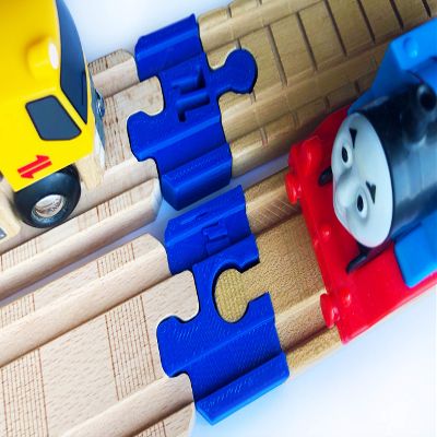Thomas Wood 2018 Train Track Adapters to Wooden Railway for BRIO, Melissa & Doug (Blue) (2pc)