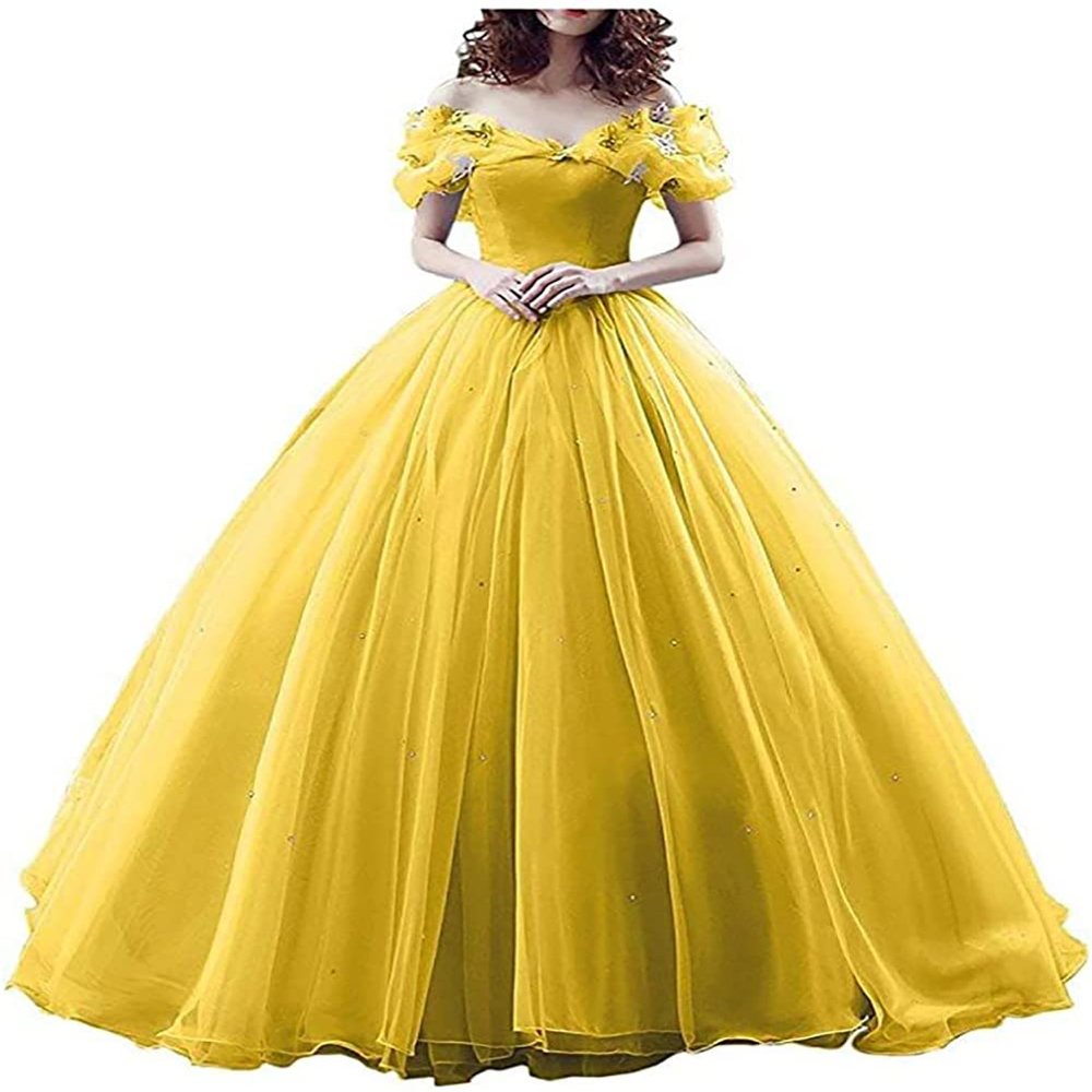 CharmingBridal Cinderella Princess Dress Off Shoulder Ball Gown Costume Quinceanera Dresses Yellow