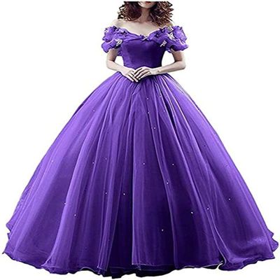 CharmingBridal Cinderella Princess Dress Off Shoulder Ball Gown Costume Quinceanera Dresses Purple