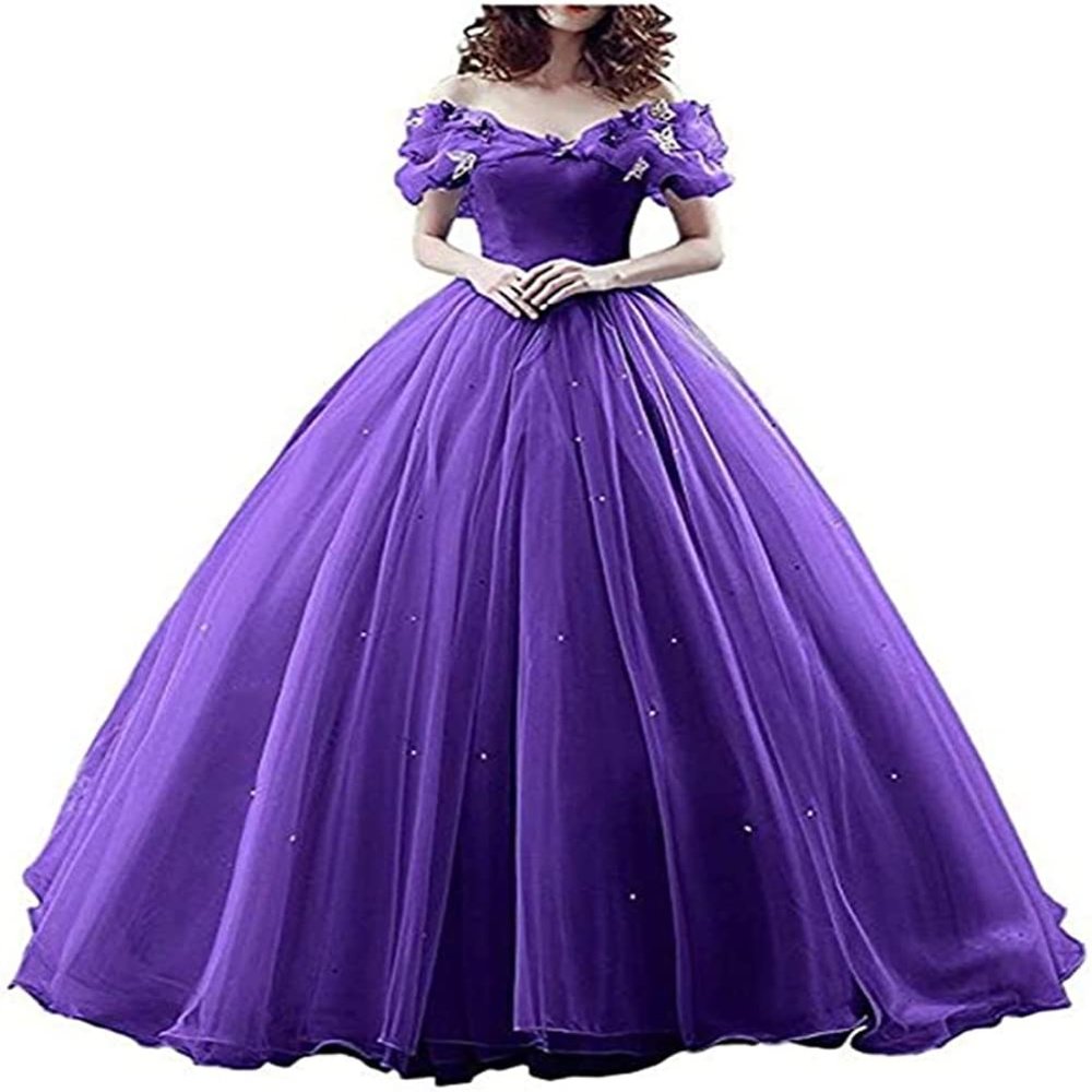 CharmingBridal Cinderella Princess Dress Off Shoulder Ball Gown Costume Quinceanera Dresses Purple