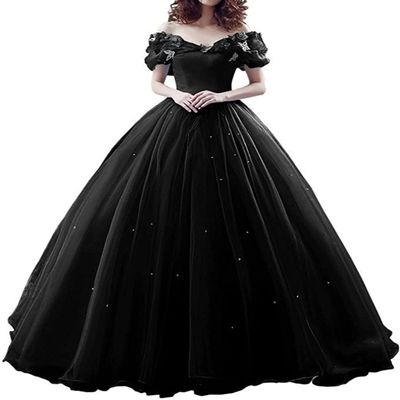 CharmingBridal Cinderella Princess Dress Off Shoulder Ball Gown Costume Quinceanera Dresses Black