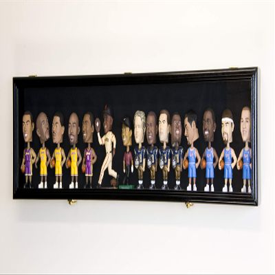 sfDisplay.com,LLC. Horizontal Bobble Head Action Figures Doll Display Case Cabinet Wall Rack - Lockable (Black Wood Finish, Black Felt Background)