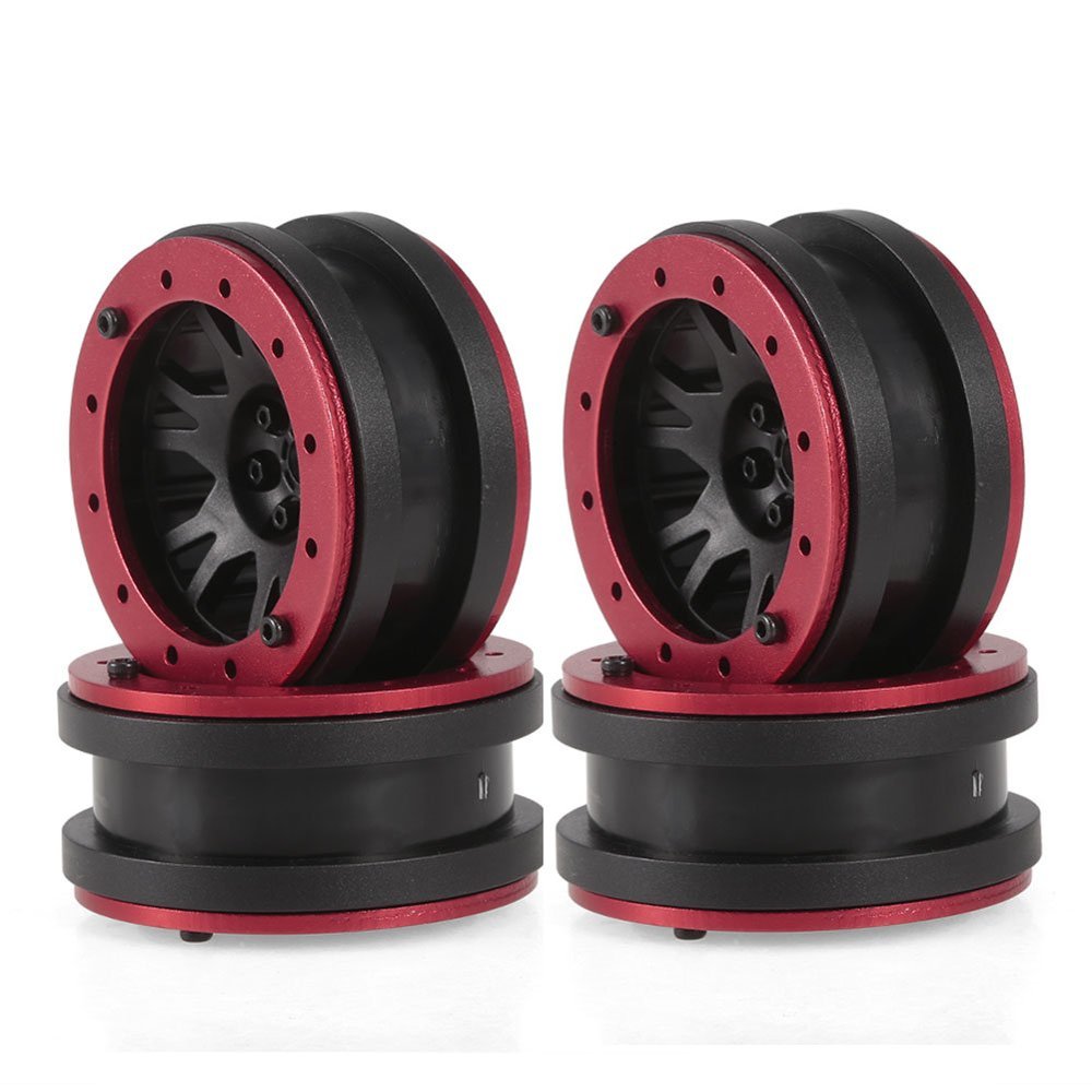 LAFEINA 4pcs 1.9" Plastic Beadlock Wheel Rim for 1/10 RC Rock Crawler Car SCX10 Tamiya CC01 D90 Tire Parts (Red)