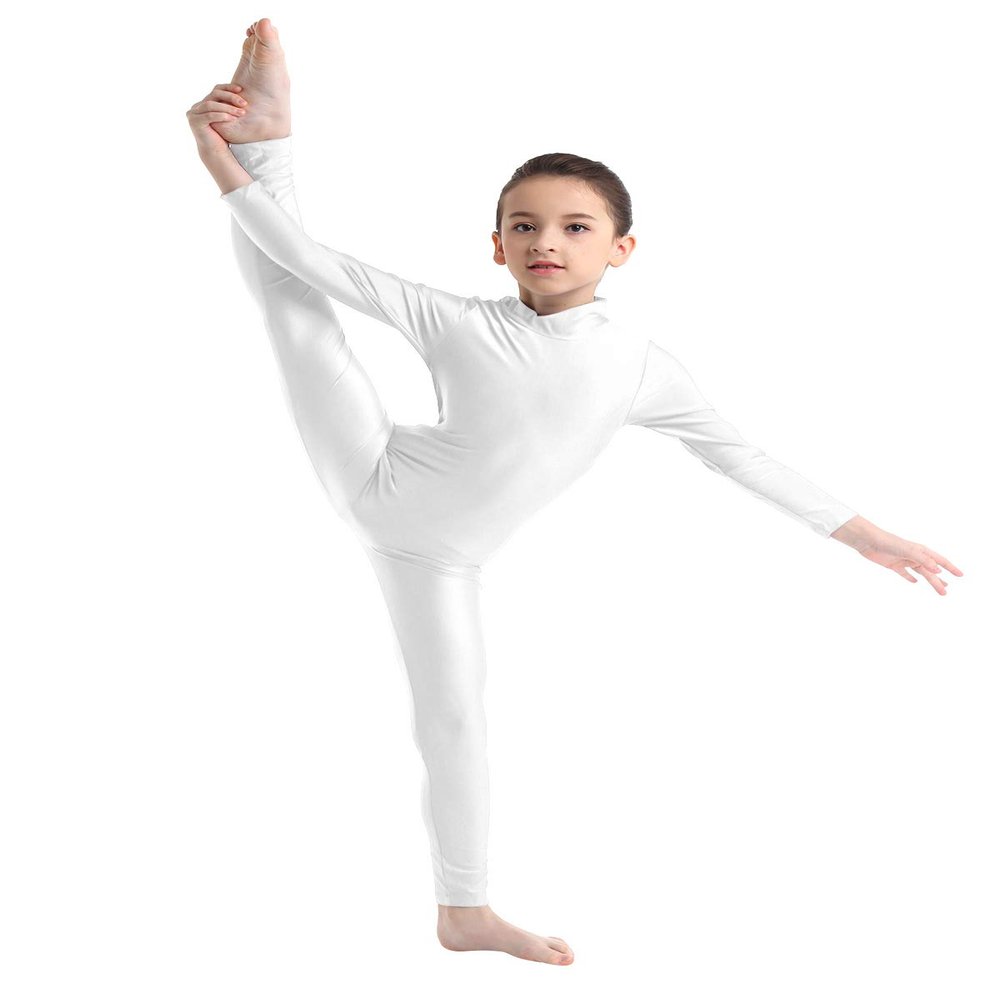 Agoky Little Girls Boys Long Sleeve Full Body Unitard Bodysuit Tight Kids Gymnastics Leotard Dance Costumes Ivory 4-5
