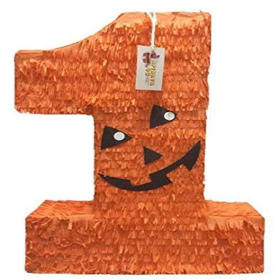 Large Number One Pinata Halloween Jack-O-Lantern Theme Orange Color