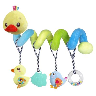 Baby car seat Toys, Activity Spiral hangings pram Toys, Plush Crib Toys with Squeaky for boy or Girl (Duck)