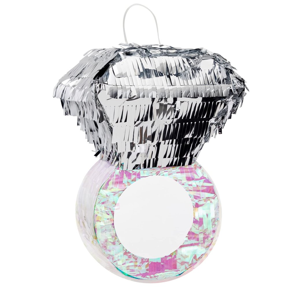 Juvale Diamond Ring Pinata - Interactive Bridal Shower Games - Bachelorette Party Decor & Accessories - Durable Metallic Finish for Engagement Party Decor - 7.2 x 7.1 x 11 in, Silver & Pink
