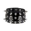 Boland 64518  Biker Bracelet, One Size, Black, Leather Look, Rivets, Skulls, Rocker, Punk, Fashion Jewellery, Bracelet, Accessory, Costume, Fancy Dress, Carnival, Theme Party view 1