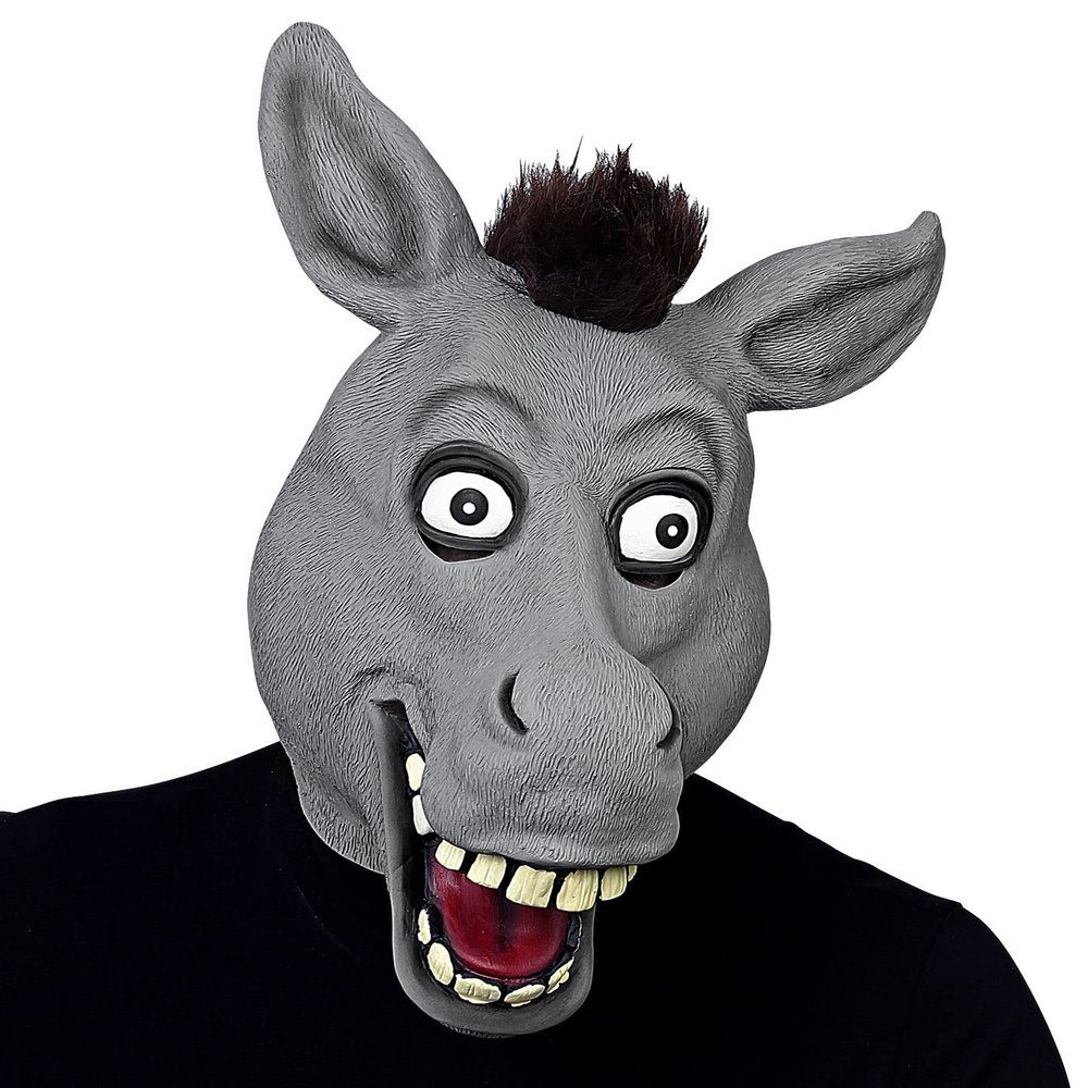 Big Eyes Donkey Full Head Mask Plush Hair Latex Mask Nativity Play Fancy Dress