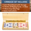 WE Games 3 Player Wooden Cribbage Set - Easy Grip Pegs and 2 Decks of Cards Inside of Board - Natural Wood view 3