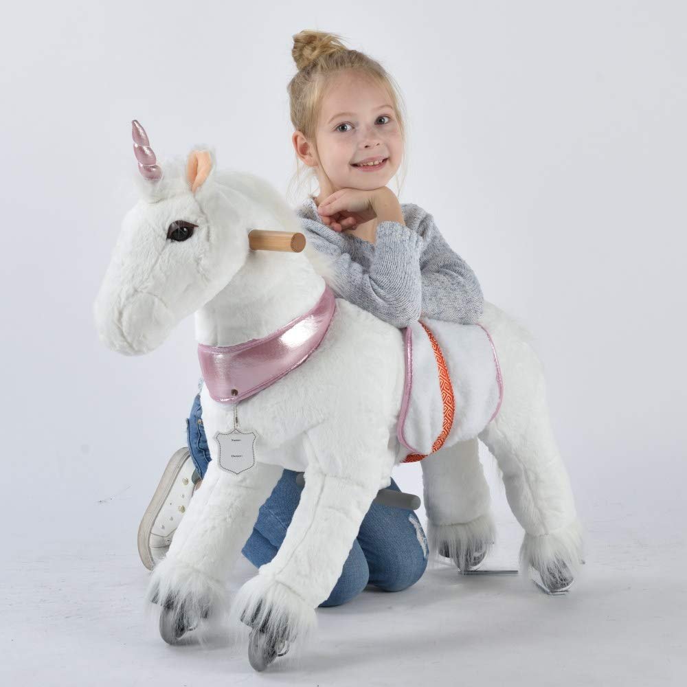 Ufree Small Unicorn Ride on Toy for 3 Years to 6 Years Old, Height 29 Inch Adjustable Pedal for Different Ages Walking Horse Mechanical Moving Horse