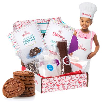 Baketivity Kids Baking DIY Activity Kit - Bake Delicious Chocolate Chunk Cookies with Pre-Measured Ingredients  Best Gift Idea for Boys and Girls Ages 6-12  Includes Free Hat and Apron