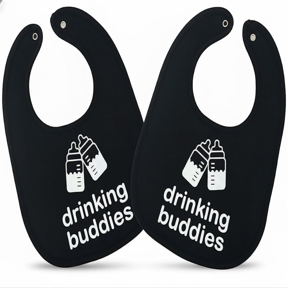 100% Cotton Drinking Buddies Twin Bibs for Babies  Soft, Cute & Practical Waterproof, Durable, Unisex Bibs for Twins. Ideal for Mess-Free Feeding, Everyday Use, and Protecting Clothing from Spills