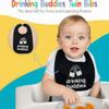 100% Cotton Drinking Buddies Twin Bibs for Babies  Soft, Cute & Practical Waterproof, Durable, Unisex Bibs for Twins. Ideal for Mess-Free Feeding, Everyday Use, and Protecting Clothing from Spills view 2