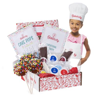 Baketivity Kids Baking DIY Activity Kit - Bake Delicious Cake Pops with Pre-Measured Ingredients  Best Gift Idea for Boys and Girls Ages 6-12  Includes Free Hat and Apron