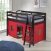 Roxy Twin Wood Junior Loft Bed with Espresso Finish & Red & Blue Bottom Tent, Kids Furniture, Ideal for Small Bedrooms, Mattress Ready, Storage Beneath, Simple Assembly Required view 1