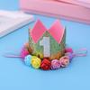ACSUSS Infant Baby Boy Girls Gold Flower Crown Tiara First 1st Birthday Party Hat Shiny Letter 1/One Print Headbands #6 Gold''1'' Colorful One Size view 4